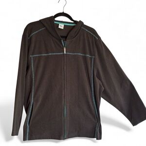 Junonia Black Fkeece Zippered Hoodie with Teal Stitching. Size 1X